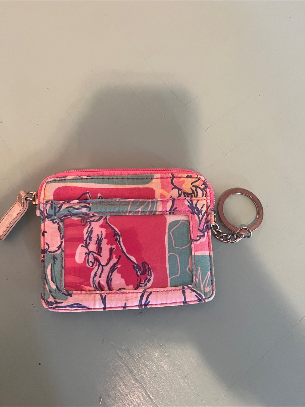Lilly Pulitzer Pink Floral Key & Card Holder with Teal Accents